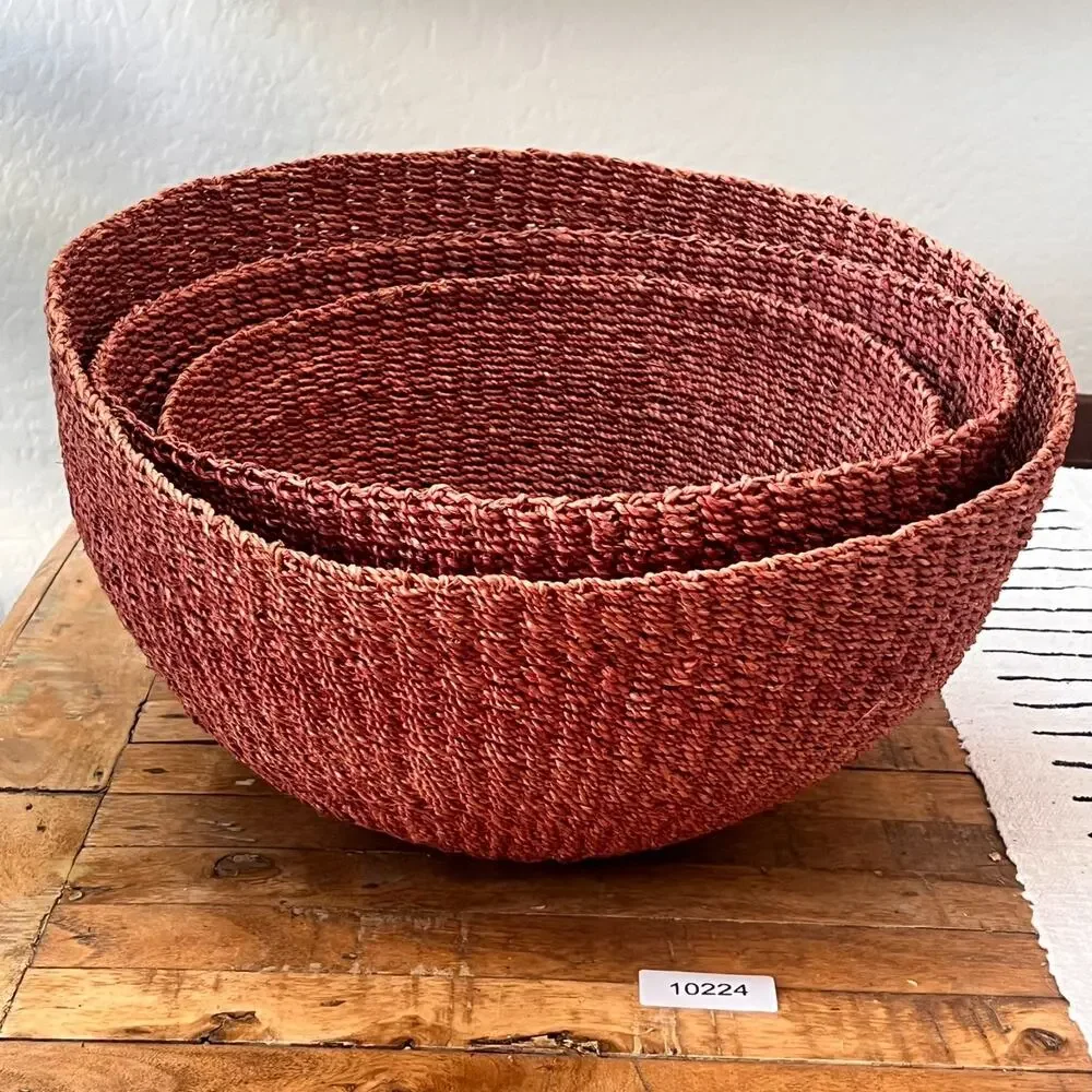 Vintage Handwoven Seagrass Nesting Bowl Baskets Set Of 3 Home Decor 18